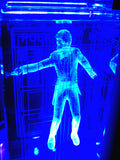 Matt Smith of Doctor Who laser-engraved in a crystal TARDIS replica on an LED-lit base