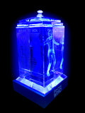 Matt Smith of Doctor Who laser-engraved in a crystal TARDIS replica on an LED-lit base