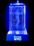 Matt Smith of Doctor Who laser-engraved in a crystal TARDIS replica on an LED-lit base