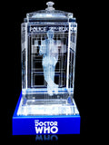 David Tennant of Doctor Who laser-engraved in a crystal TARDIS replica on an LED-lit base