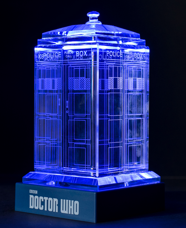 Doctor Who classic crystal TARDIS replica on an LED-lit base