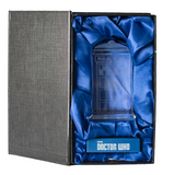 Peter Capaldi of Doctor Who laser-engraved in a crystal TARDIS replica on an LED-lit base