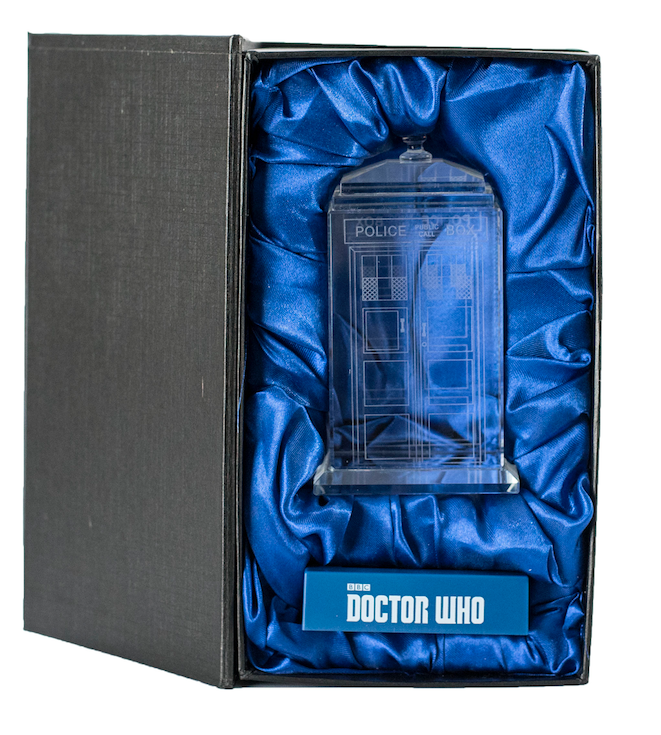 Doctor Who classic crystal TARDIS replica on an LED-lit base