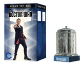 Peter Capaldi of Doctor Who laser-engraved in a crystal TARDIS replica on an LED-lit base