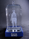 Paul McGann of Doctor Who laser-engraved in a crystal TARDIS replica on an LED-lit base
