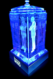 Christopher Eccleston of Doctor Who laser-engraved in a crystal TARDIS replica on an LED-lit base