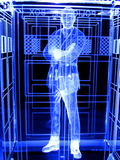 Christopher Eccleston of Doctor Who laser-engraved in a crystal TARDIS replica on an LED-lit base