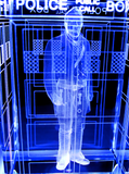 John Hurt of Doctor Who laser-engraved in a crystal TARDIS replica on an LED-lit base