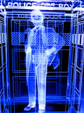 Sylvester McCoy of Doctor Who laser-engraved in a crystal TARDIS replica on an LED-lit base