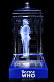 Sylvester McCoy of Doctor Who laser-engraved in a crystal TARDIS replica on an LED-lit base