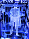 Jon Pertwee of Doctor Who laser-engraved in a crystal TARDIS replica on an LED-lit base
